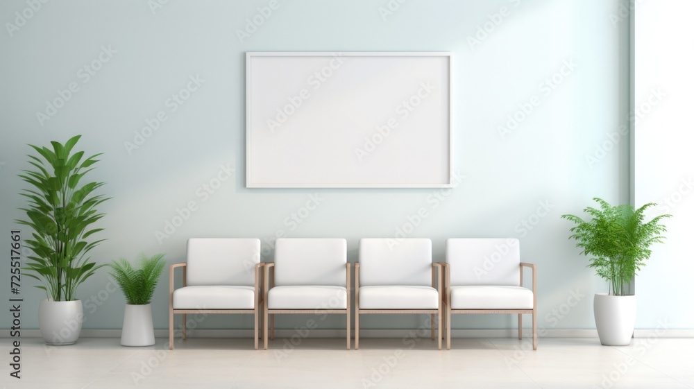 medical waiting area with plants and a blank frame on the wall medical waiting area with plants and a blank frame on the wall