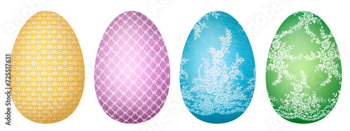 Easter illustration. Easter eggs. Eggs with lace decoration. Isolated on white background. 3-D.  
