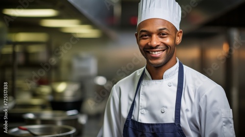 Kitchen manager orchestrating operations engaging smile efficiency focus photo