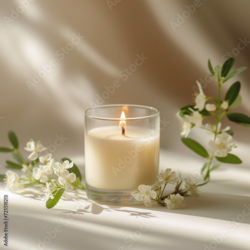 aromatherapy scented candles and flowers  scented candle on light
