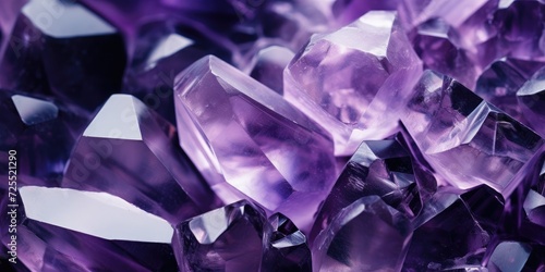 Amethyst crystals, Healing crystals, chakra stones, gemstones, semi-precious stones and jewellery concepts. Purple amethyst banner.