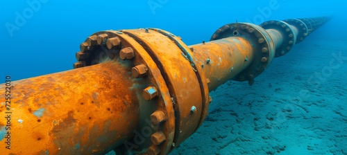 Underwater oil and gas pipeline in blue ocean subsea industry equipment for transporting energy