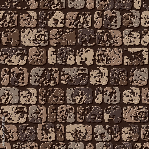 Seamless brown camouflage brick stone wall pattern with cracked destroyed old stones. Geometric background for fabric, textile. Grunge style. Not AI