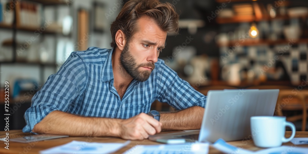 Man Working on Laptop at Table Man Working on Laptop at Table