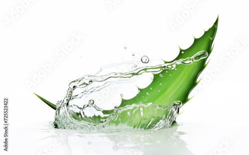 aloe plant gel water splash on white background