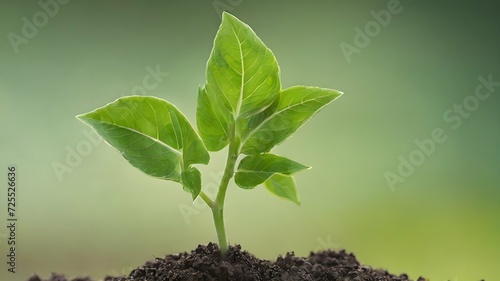  image of a small green plant that grows in black soil. Ecology and nature