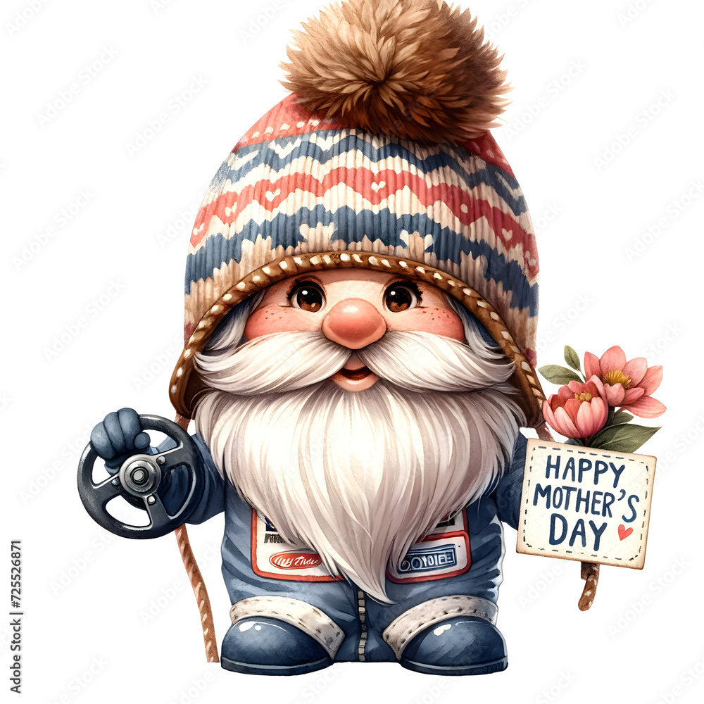 Cute Watercolor Gnome Mother's Day Clipart Illustration