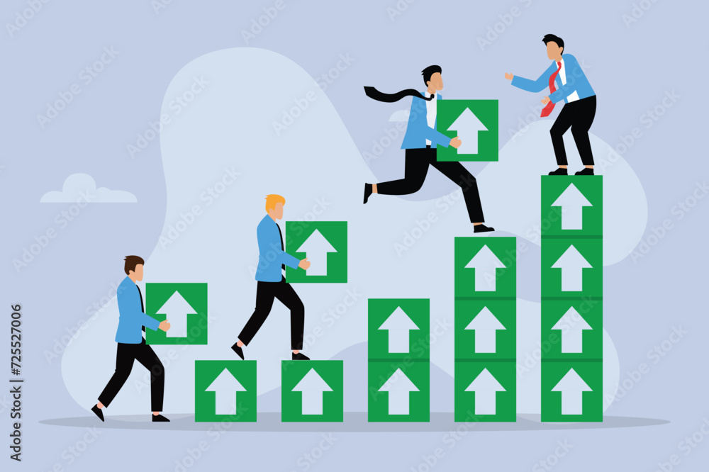 Fototapeta premium Team growth, teamwork to help improve working and achieve success 2d vector illustration