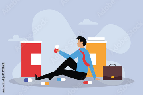 Person with stress problem, flat drug addiction concept 2d vector illustration