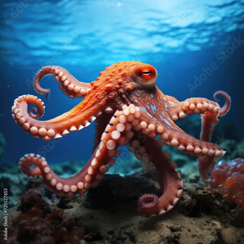 octopus in the blue ocean.