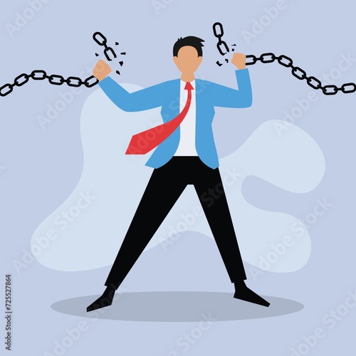 Businessman hands tearing and broke a chain link 2d vector illustration