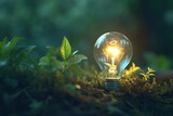 Green idea concept with a light bulb in a green field. Generative AI