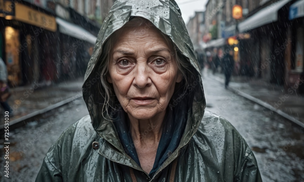 Deserted Diva: Urban Survivor senior Woman in Rain-Soaked Splendor Deserted Diva: Urban Survivor senior Woman in Rain-Soaked Splendor