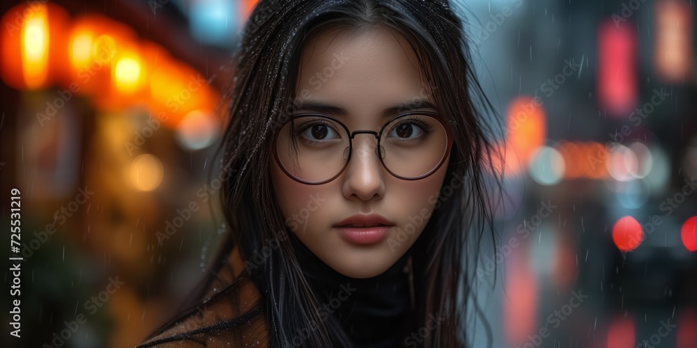 Woman With Glasses Standing in the Rain
