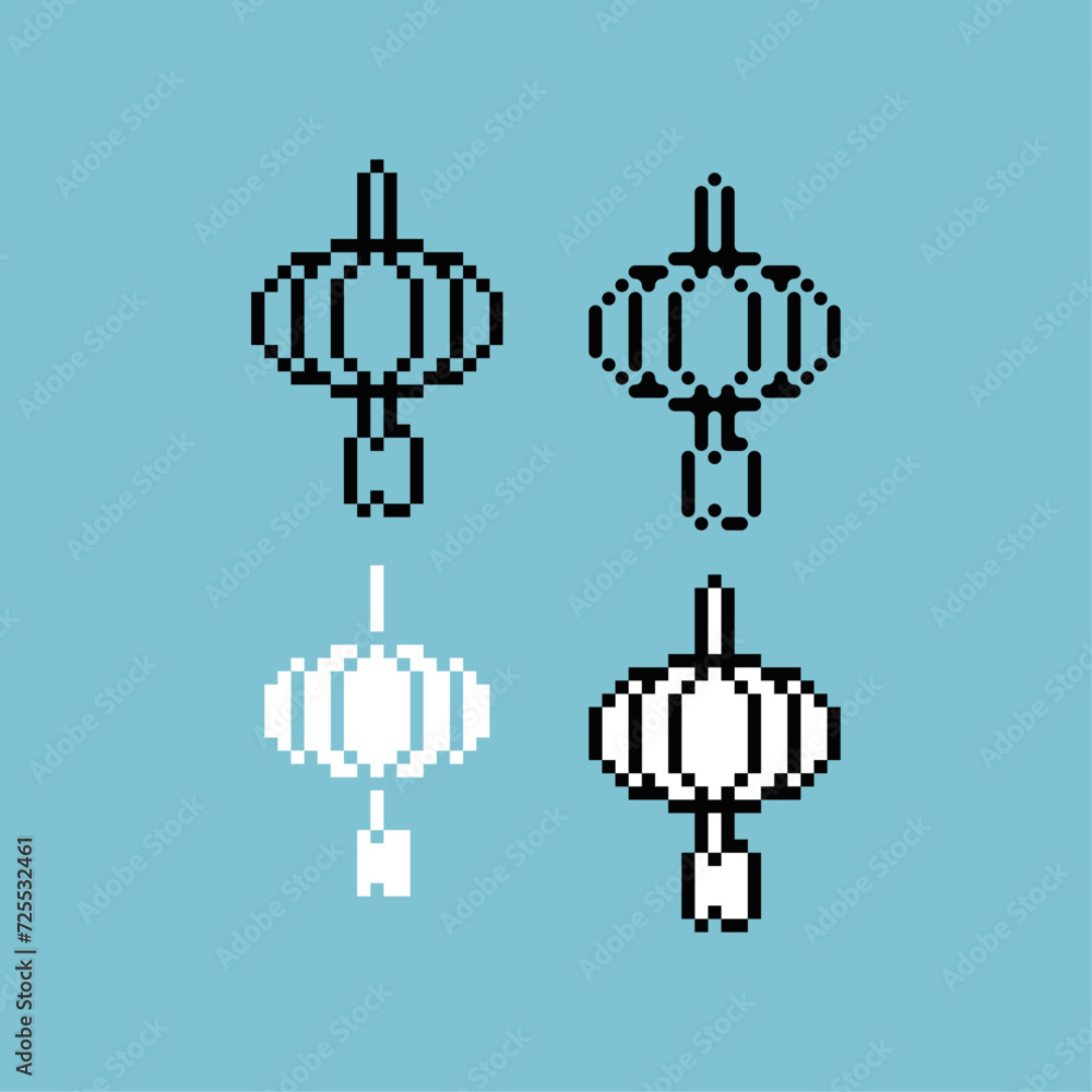 Pixel art outline sets icon of lunar lantern variation color. Lantern icon on pixelated style. 8bits perfect for game asset or design asset element for your game design. Simple pixel art icon asset.