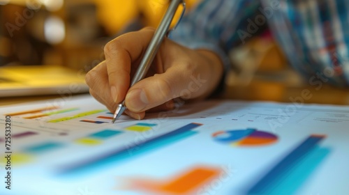 Close-up of a hand designing a chart on the impact of sustainable technologies in emerging economies photo