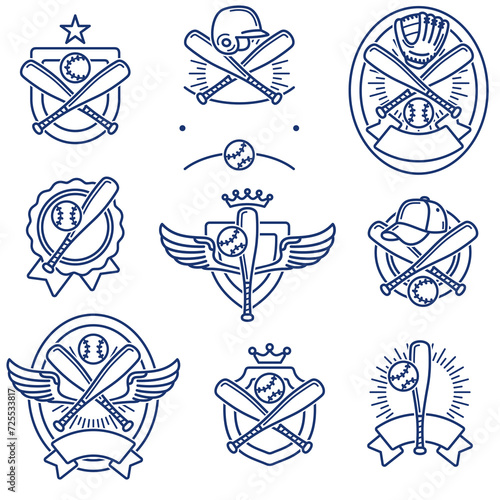 Baseball label and icon set. Collection icons baseball. Vector