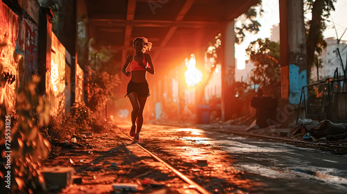 An African-American woman jogging at sunset © TopMicrobialStock