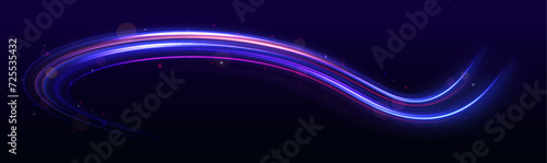 Speed connection vector background. Light and stripes moving fast over dark background. Database fast data transfer acceleration. Colorful dynamic motion on blue background. 