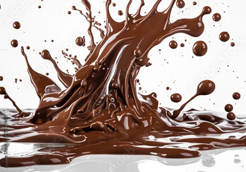Chocolate blocks splashing into a liquid chocolate burst.