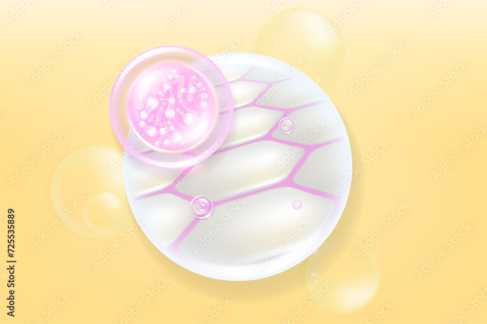 Probiotic and Hyaluronic acid skin solutions ad, pink collagen, and vitamin serum drops with cosmetic advertising background ready to use illustration vector.