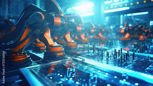 Industrial robot arm production line. Smart industry 4.0 concept photo