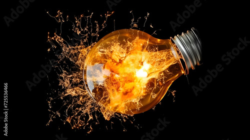 Creative light bulb explodes with colorful paint and colors. New idea, Think differently creative idea, paint and splashes, Generative Ai