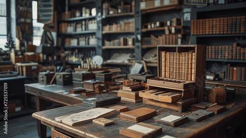 A Glimpse into the Past: A Vintage Library with Books and Manuscripts