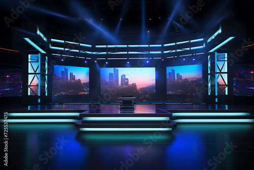 3D rendering  interior of the news show room with stage and lighting