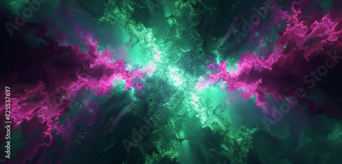 Neon green and cosmic pink colliding in a visually stunning fractal design.