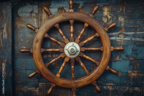 Vintage Wooden Ship Wheel, Capturing The Essence Of Maritime Adventure. Сoncept Seaside Sunset, Romantic Couples, Boho Chic, Golden Hour Glow