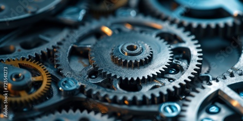 Closeup Of Interconnected Metallic Cogs And Gears In Mechanical Precision. Сoncept Steampunk-Inspired Art, Industrial Design, Gear Mechanisms, Intricate Machinery, Mechanical Artistry