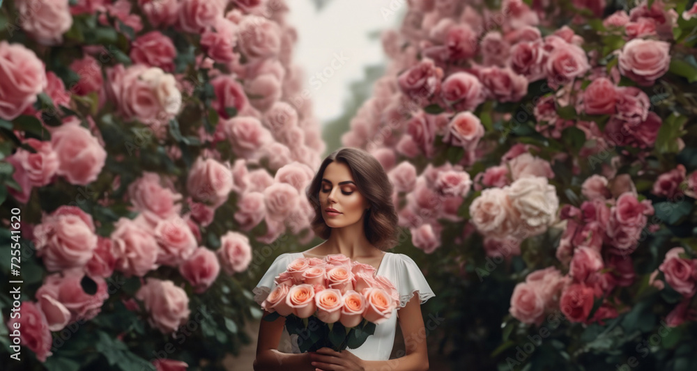 concept woman and flowers, beautiful woman with roses concept woman and flowers, beautiful woman with roses