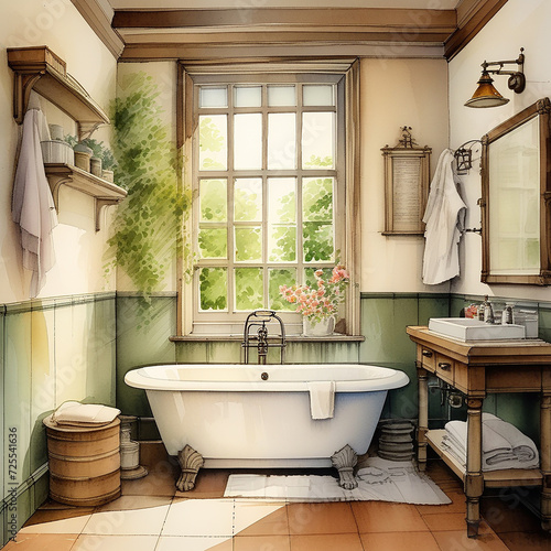 Artistic Reflections  Designing a Vintage Watercolor-Inspired Bathroom Oasis
