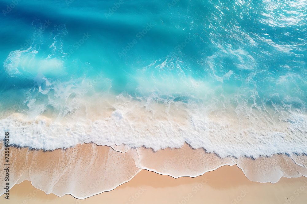 Aerial view of beautiful sandy beach with turquoise ocean waves Aerial view of beautiful sandy beach with turquoise ocean waves