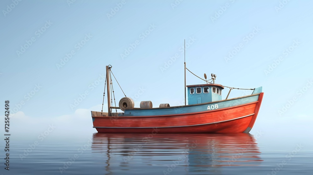 3D illustration of a fishing boat with a minimalist background. generative ai