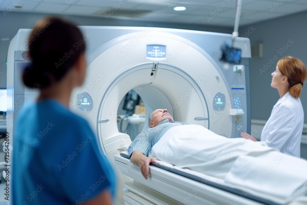 Doctor Explains Mri Procedure To Patient While Nurse Monitors The Process. Сoncept Mri Procedure, Doctor-Patient Interaction, Nurse Observing, Medical Imaging, Patient Education Doctor Explains Mri Procedure To Patient While Nurse Monitors The Process. Сoncept Mri Procedure, Doctor-Patient Interaction, Nurse Observing, Medical Imaging, Patient Education