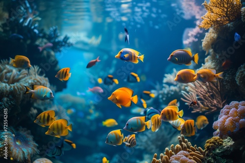 Diverse Marine Ecosystem With Myriad Species In Captivating Oceanarium Setting. Сoncept Underwater Photography, Exotic Coral Reefs, Stunning Sea Creatures, Aquatic Biodiversity