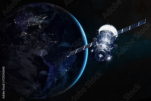 Planet Earth. Spacecraft launch into space. Elements of this image furnished by NASA. photo