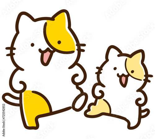 親子で一緒に踊るかわいいねこ達のキャラクターのデフォルメイラスト