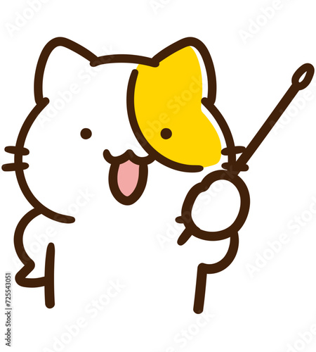 指差し棒を使って説明するかわいいねこのキャラクターのデフォルメイラスト