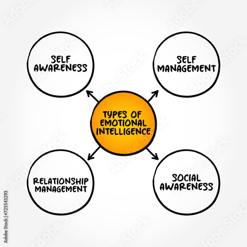 Type of emotional intelligence - ability to perceive, use, understand, manage, and handle emotions, mind map text concept background