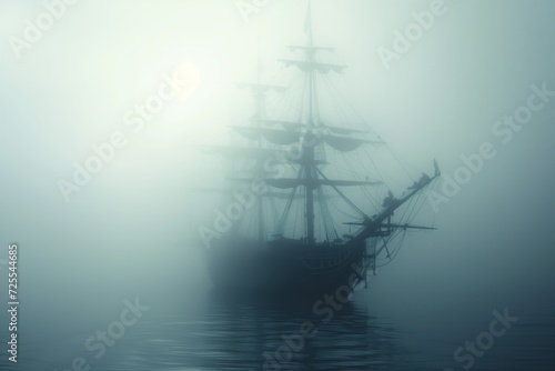 Spooky Pirate Vessel Veiled In Mist, Ready For Your Personalized Message. Сoncept Halloween Party Decorations, Haunted House Props, Scary Costumes, Frightful Treats