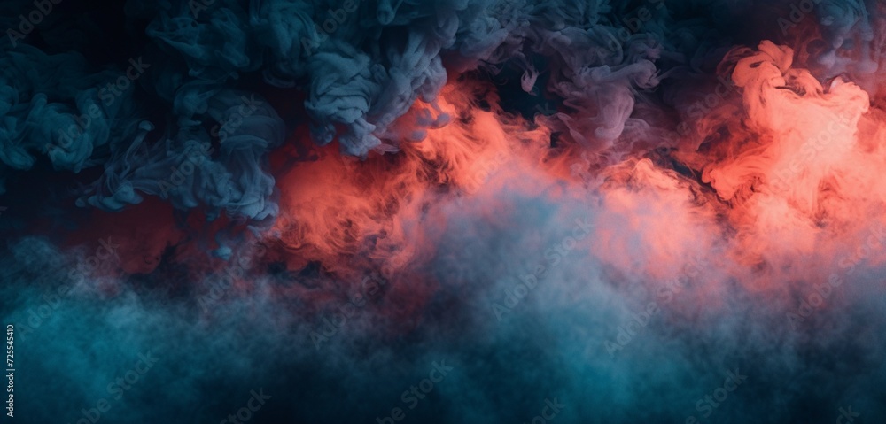 A captivating display of navy and coral smoke, shrouded in darkness.