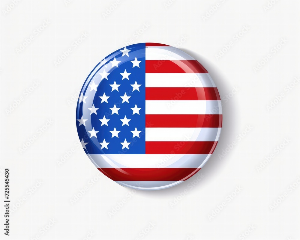 I Voted Sticker Standing Proudly with American Flag in the Background. Isolated Image of a Curled I Voted Sticker Standing Proudly with American Flag in the Background. Isolated Image of a Curled