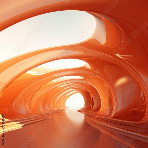 Three-Dimensional Abstract Orange Architecture, Artistic Blurred Building Background in 3D