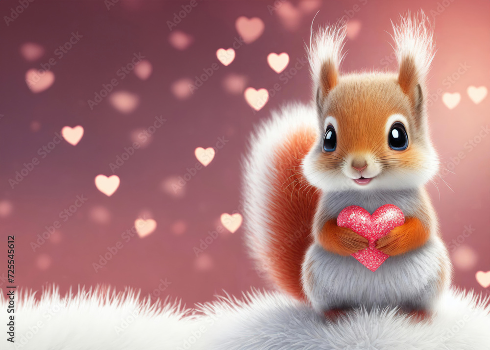Valentine's Day love squirrel - adorable 3D fluffy rodent with sparkling heart Valentine's Day love squirrel - adorable 3D fluffy rodent with sparkling heart