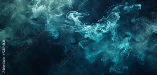 Intriguing tendrils of navy and mint smoke floating gracefully in a sea of black.