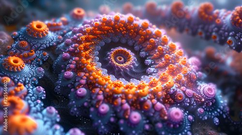 Close-Up of an Orange and Purple Sea Anemone Fractal