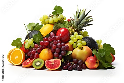 a pile of fruit on a white background